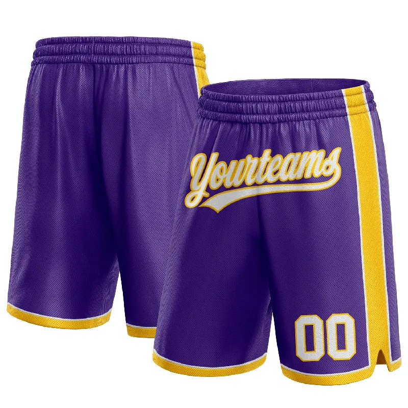 One Size Purple White-Yellow Authentic Basketball Shorts