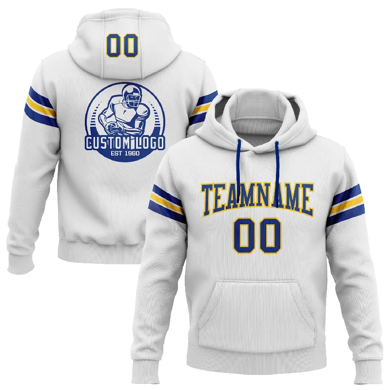 One Size Stitched White Royal-Yellow Football Pullover Sweatshirt Hoodie