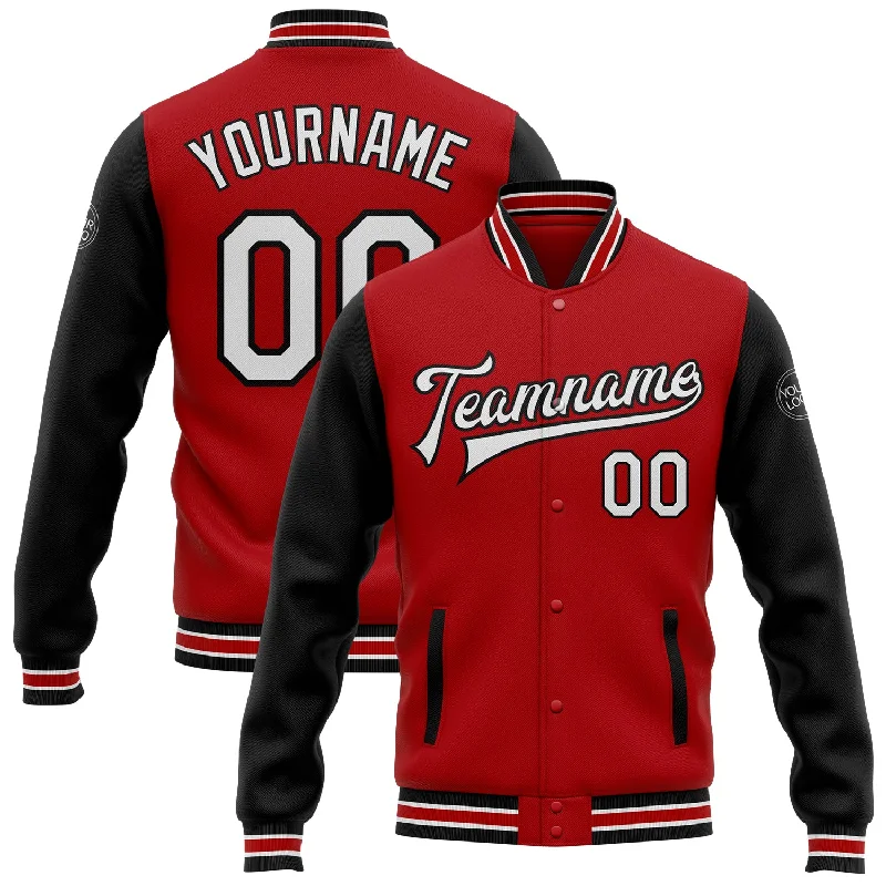 One Size Red White-Black Bomber Full-Snap Varsity Letterman Two Tone Jacket