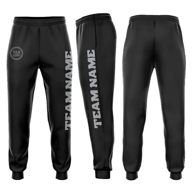 One Size Black Gray Fleece Jogger Sweatpants