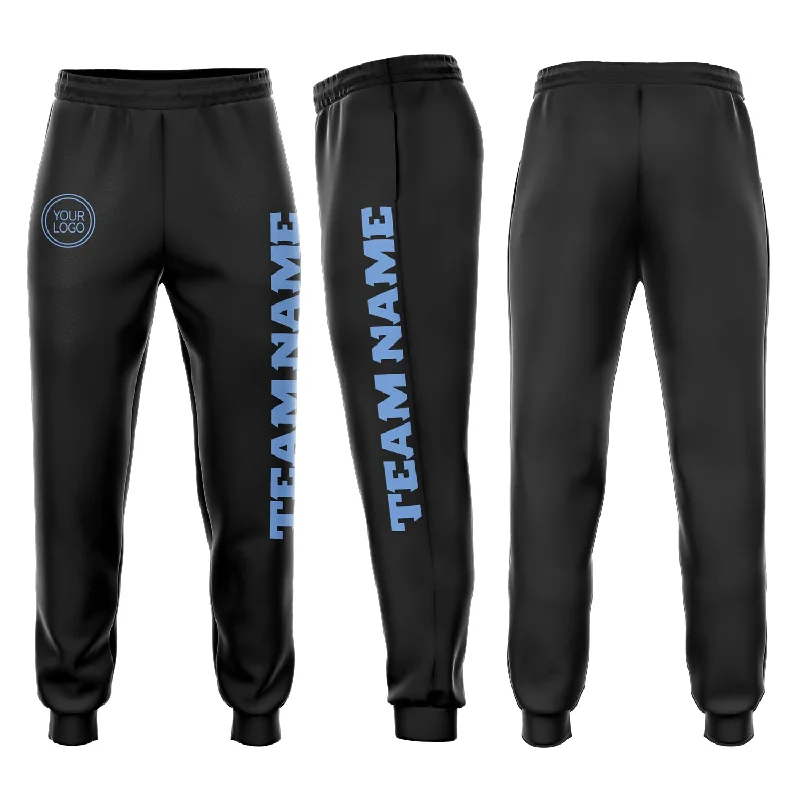 One Size Black Light Blue Fleece Jogger Sweatpants