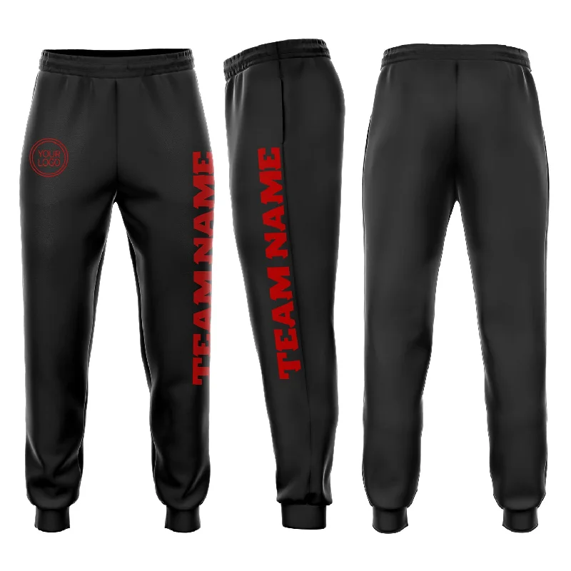 One Size Black Red Fleece Jogger Sweatpants