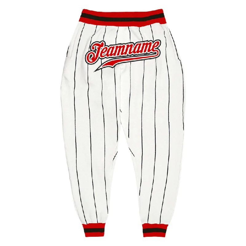 One Size White Black Pinstripe Red-Black Sports Pants