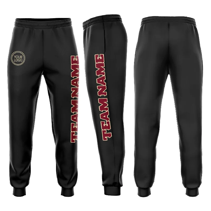 One Size Black Crimson-Cream Fleece Jogger Sweatpants