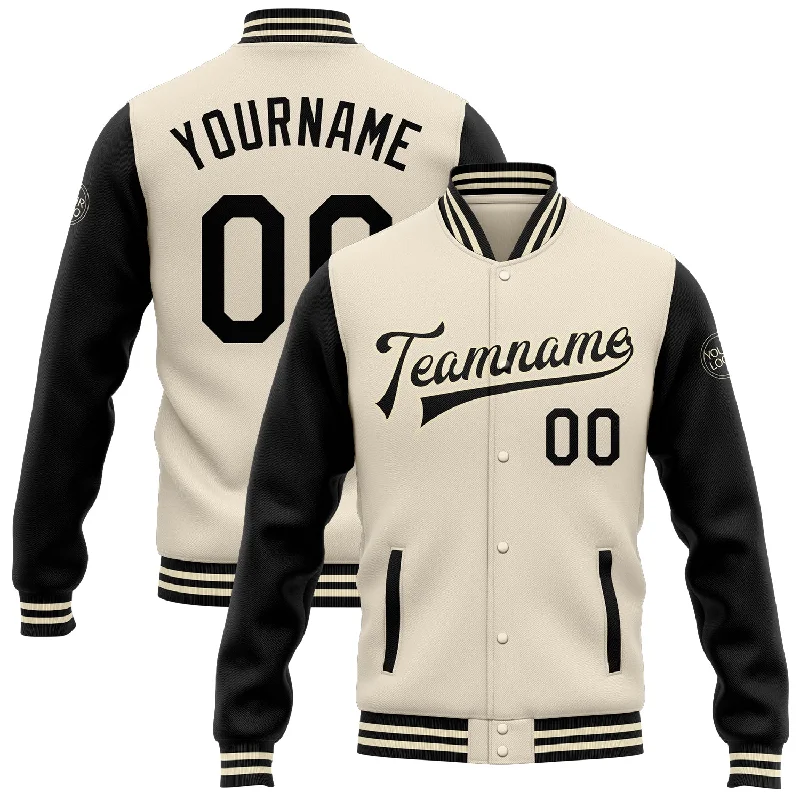 One Size Cream Black Bomber Full-Snap Varsity Letterman Two Tone Jacket