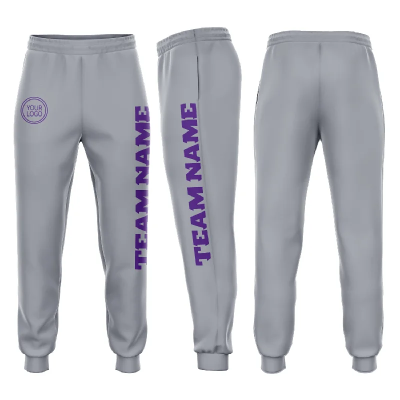 One Size Gray Purple Fleece Jogger Sweatpants