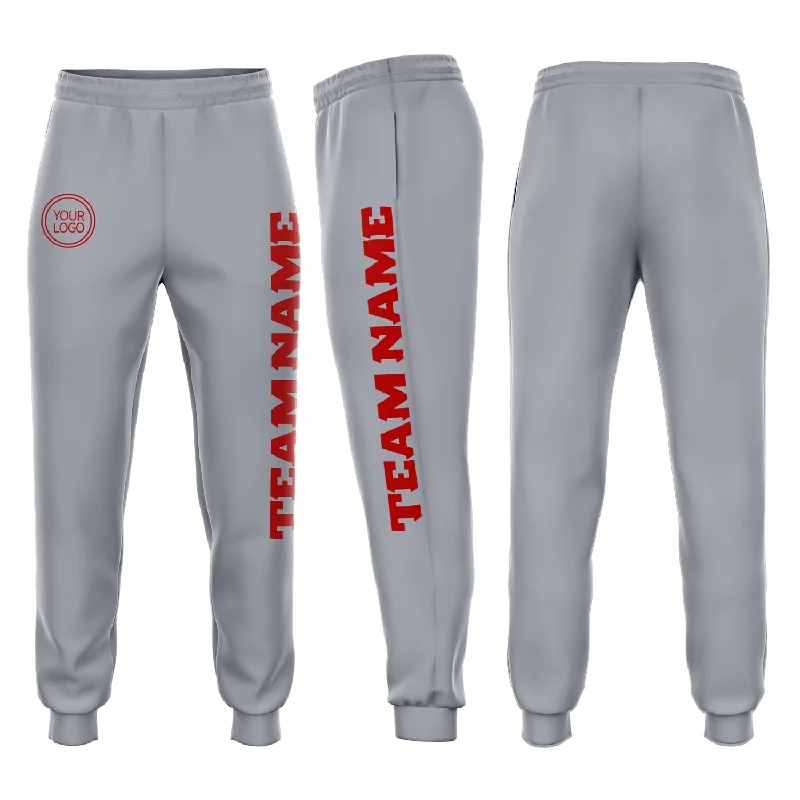 One Size Gray Red Fleece Jogger Sweatpants