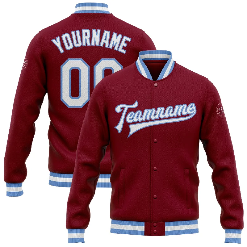 One Size Crimson White-Light Blue Bomber Full-Snap Varsity Letterman Jacket