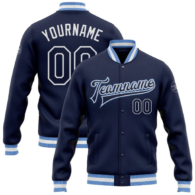 One Size Navy Navy-Light Blue Bomber Full-Snap Varsity Letterman Jacket