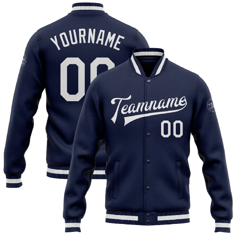 One Size Navy White Bomber Full-Snap Varsity Letterman Jacket