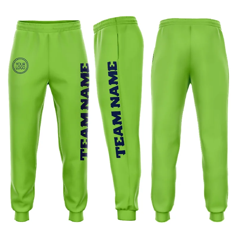 One Size Neon Green Navy Fleece Jogger Sweatpants