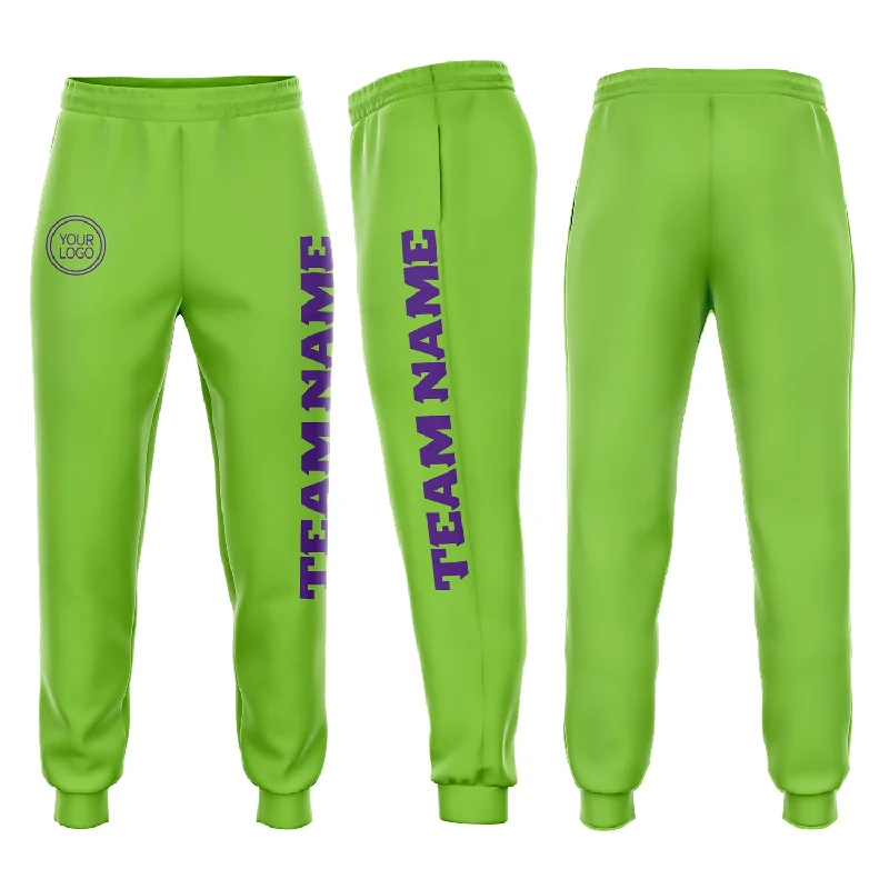 One Size Neon Green Purple Fleece Jogger Sweatpants