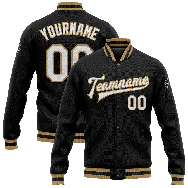 One Size Black White-Old Gold Bomber Full-Snap Varsity Letterman Jacket