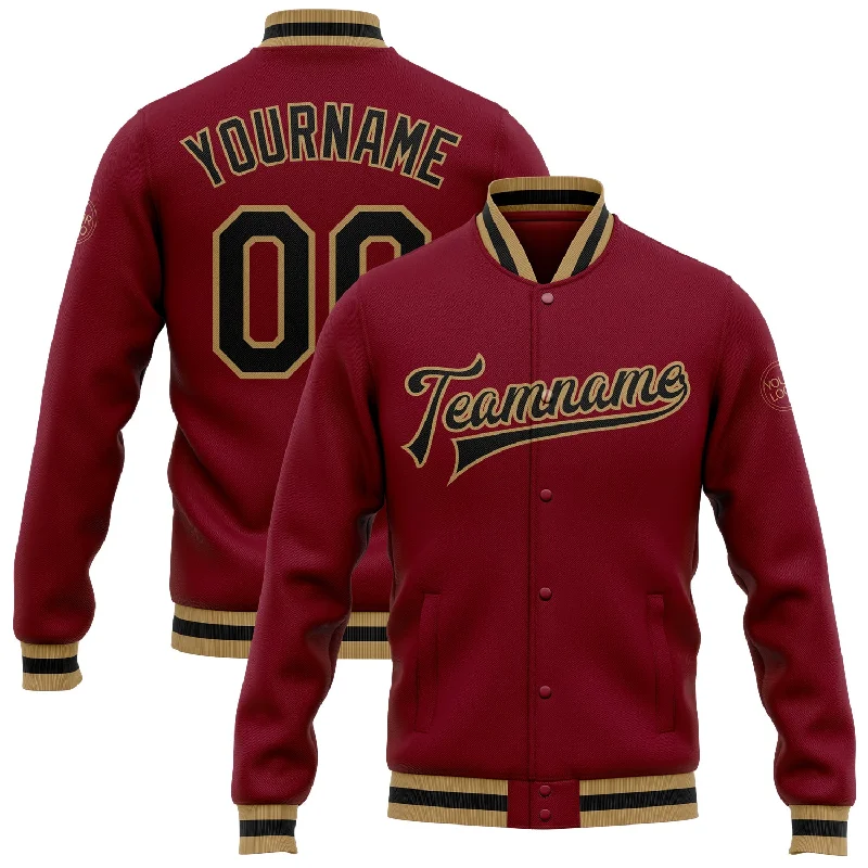 One Size Crimson Black-Old Gold Bomber Full-Snap Varsity Letterman Jacket