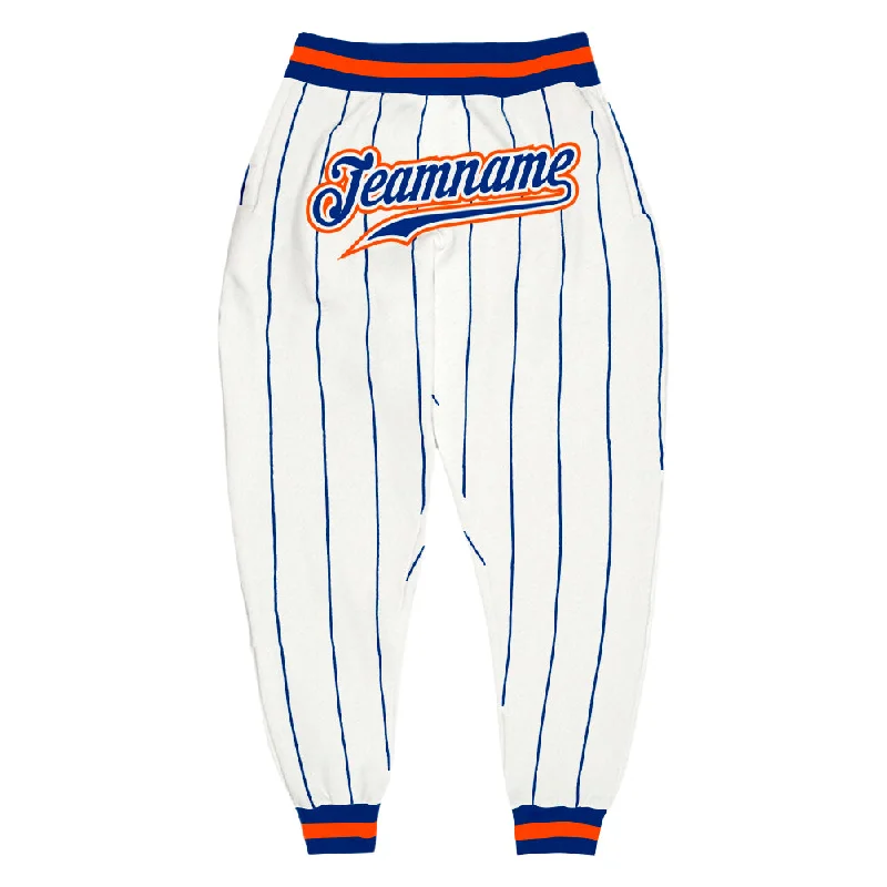 One Size White Royal Pinstripe Royal-Orange Sports Pants