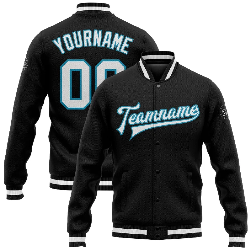 One Size Black White-Panther Blue Bomber Full-Snap Varsity Letterman Jacket