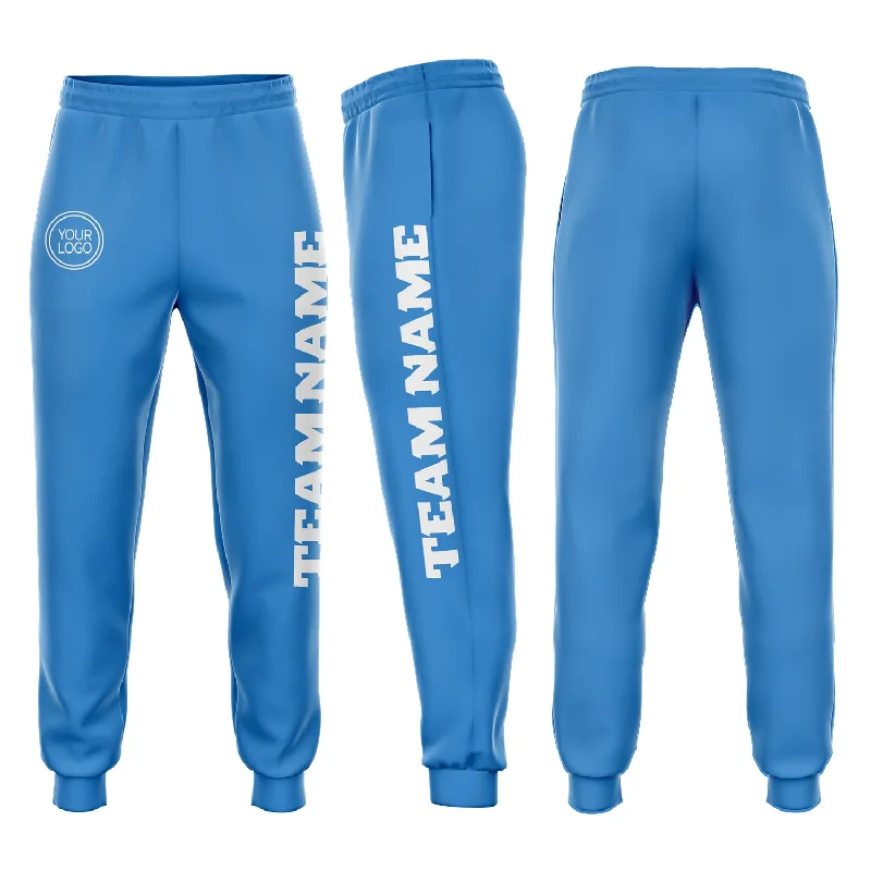 One Size Powder Blue White Fleece Jogger Sweatpants