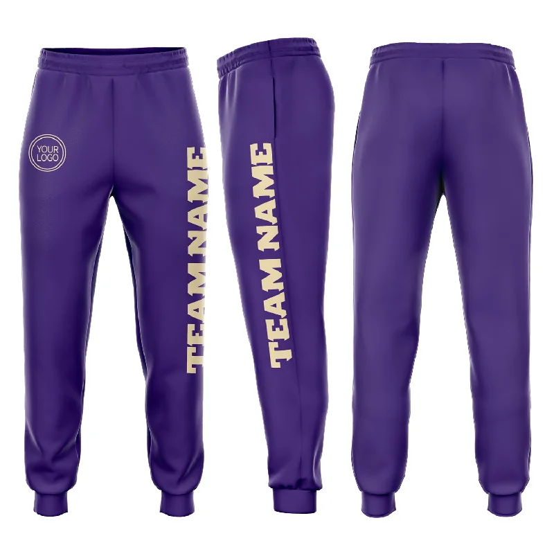 One Size Purple Cream Fleece Jogger Sweatpants