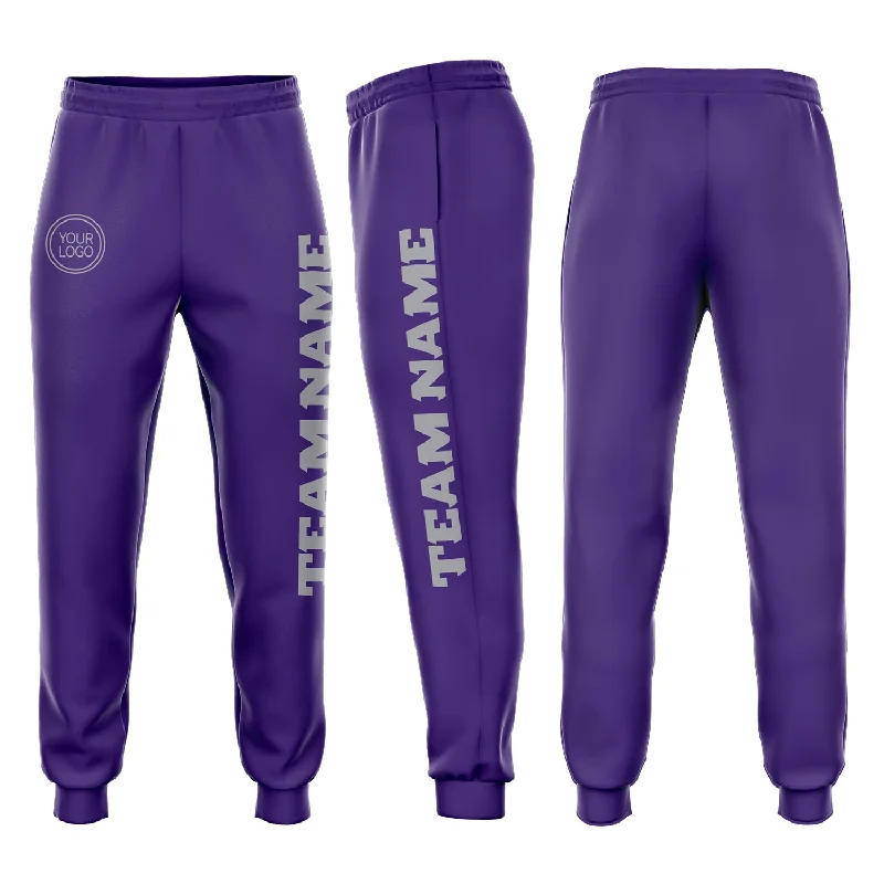 One Size Purple Gray Fleece Jogger Sweatpants