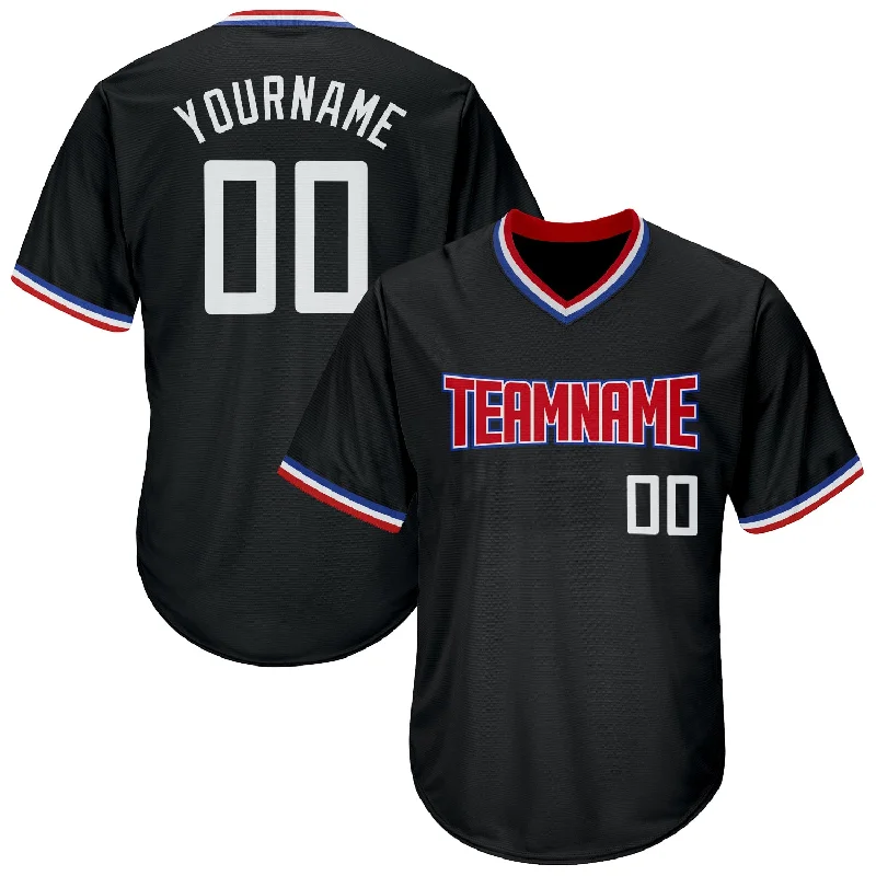 One Size Black White-Red Authentic Throwback Rib-Knit Baseball Jersey Shirt