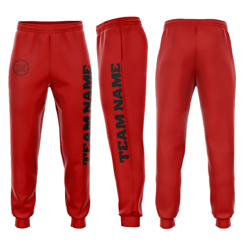 One Size Red Black Fleece Jogger Sweatpants