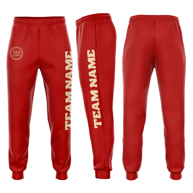 One Size Red Cream Fleece Jogger Sweatpants