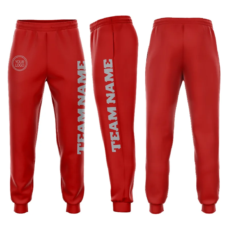 One Size Red Gray Fleece Jogger Sweatpants