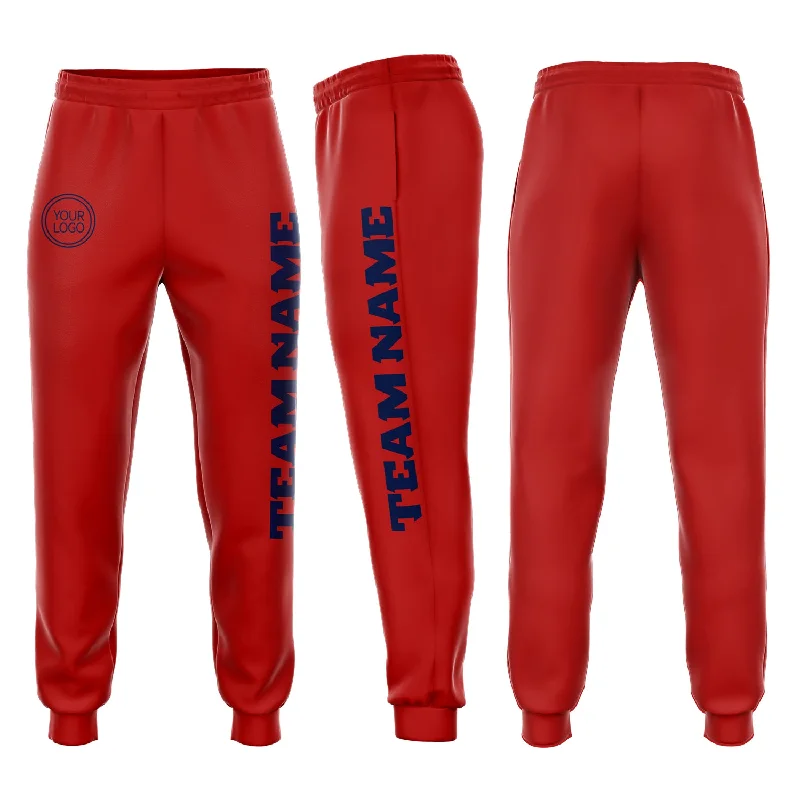 One Size Red Navy Fleece Jogger Sweatpants