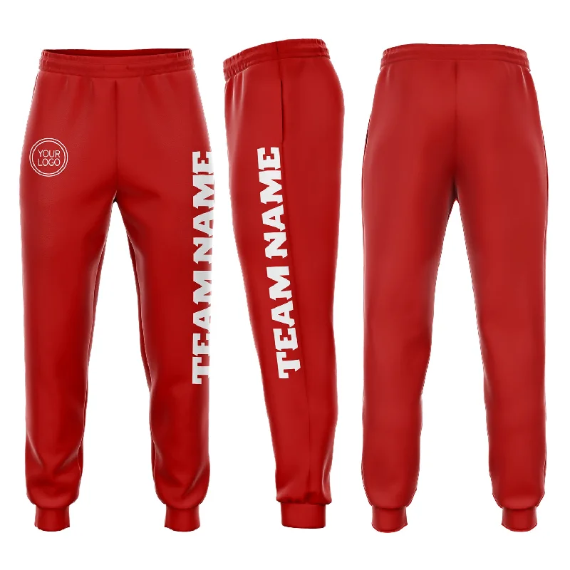 One Size Red White Fleece Jogger Sweatpants