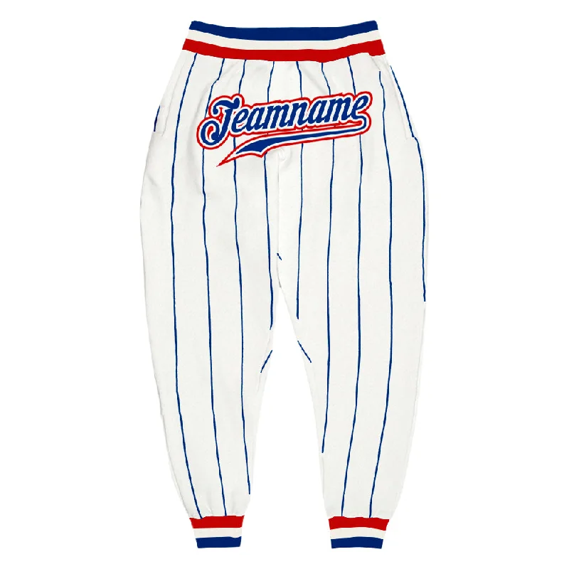 One Size White Royal Pinstripe Royal-Red Sports Pants