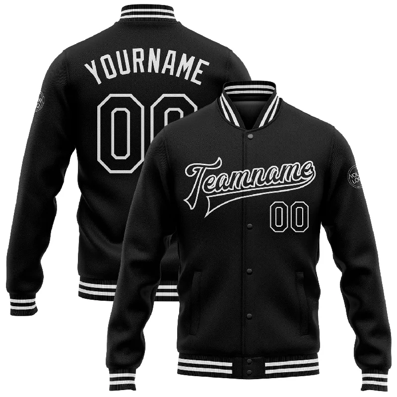 One Size Black White Bomber Full-Snap Varsity Letterman Jacket