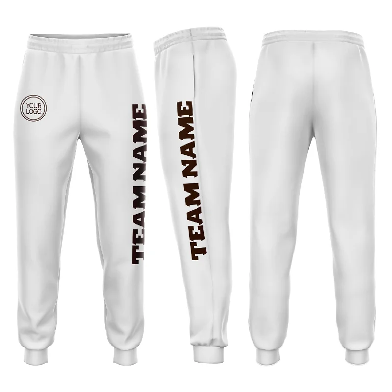 One Size White Brown Fleece Jogger Sweatpants