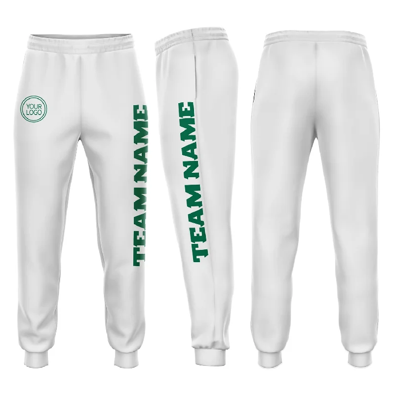 One Size White Kelly Green Fleece Jogger Sweatpants