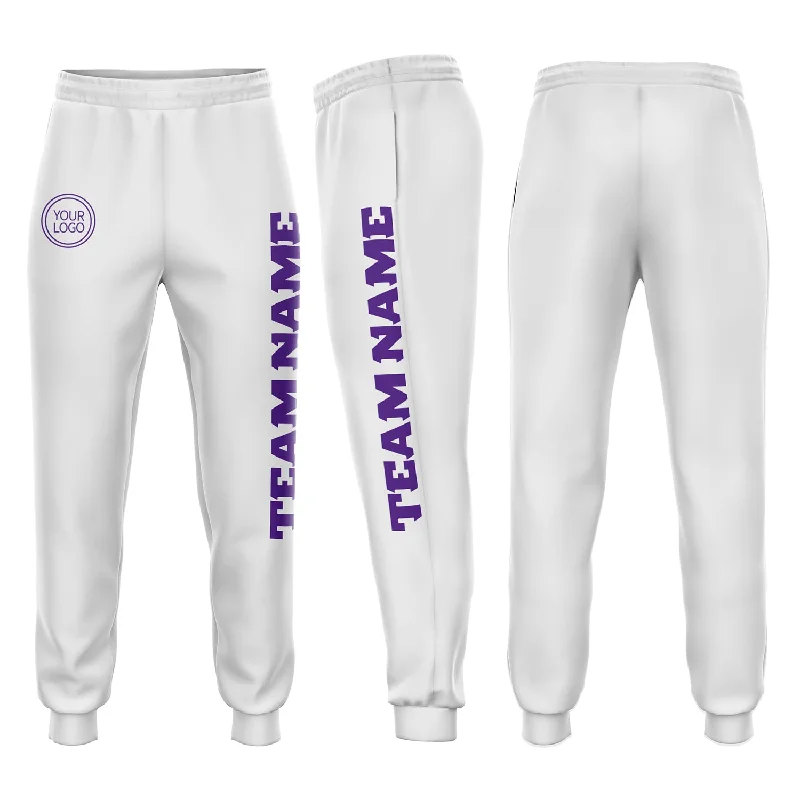 One Size White Purple Fleece Jogger Sweatpants