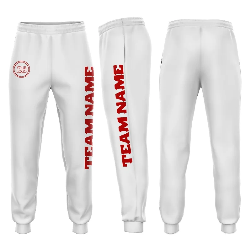 One Size White Red Fleece Jogger Sweatpants