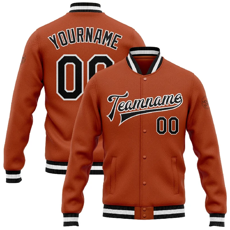 One Size Texas Orange Black-White Bomber Full-Snap Varsity Letterman Jacket