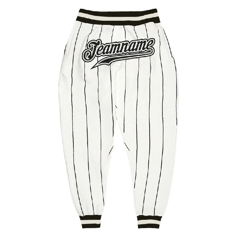 One Size White Black Pinstripe Black-White Sports Pants