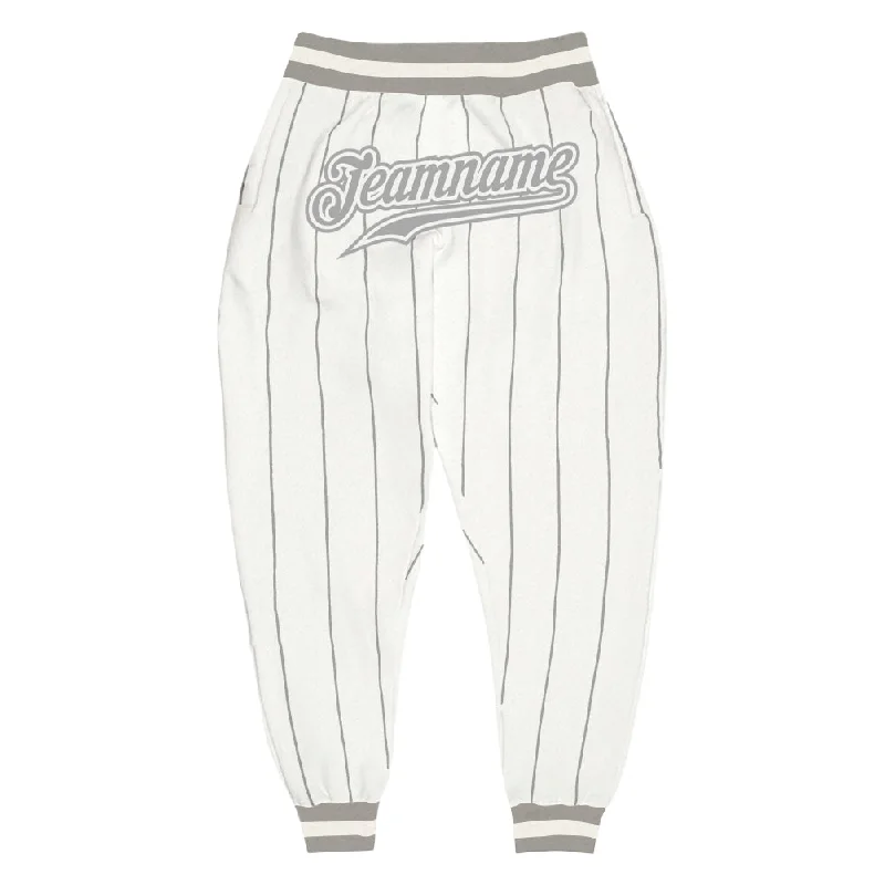 One Size White Gray Pinstripe Gray-White Sports Pants