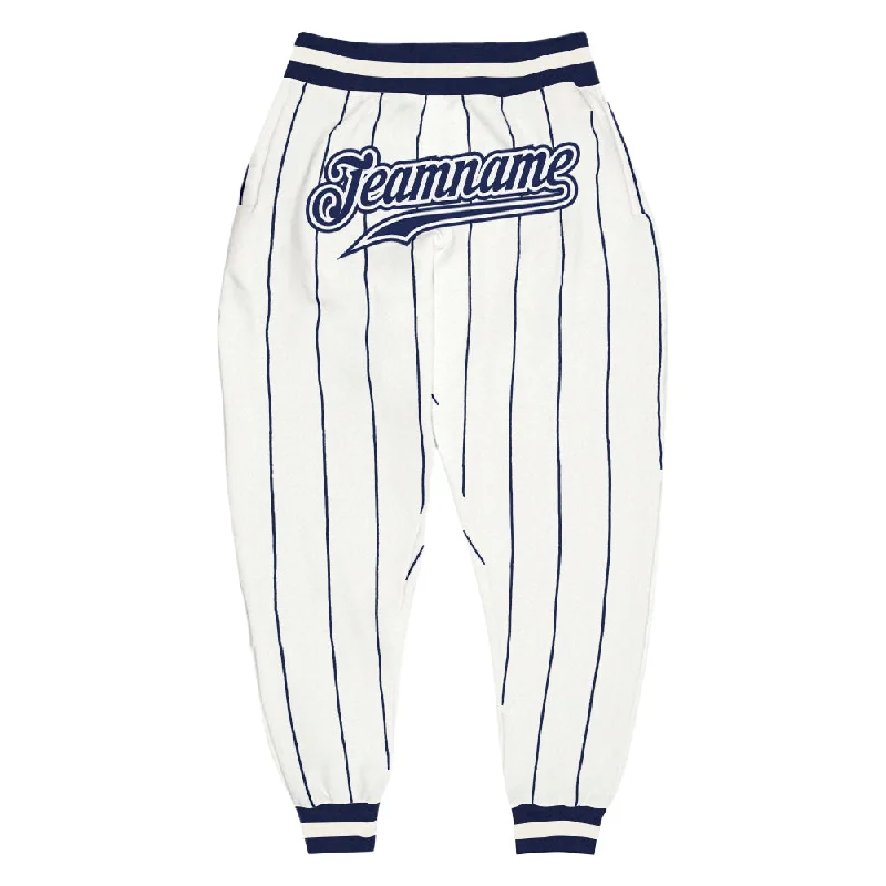 One Size White Navy Pinstripe Navy-White Sports Pants