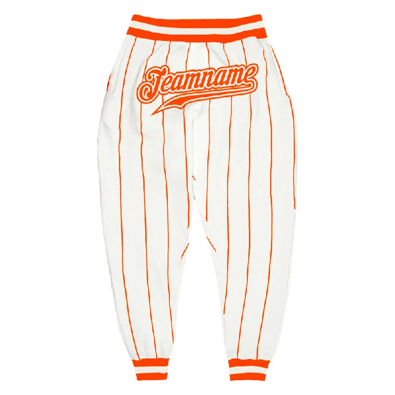 One Size White Orange Pinstripe Orange-White Sports Pants