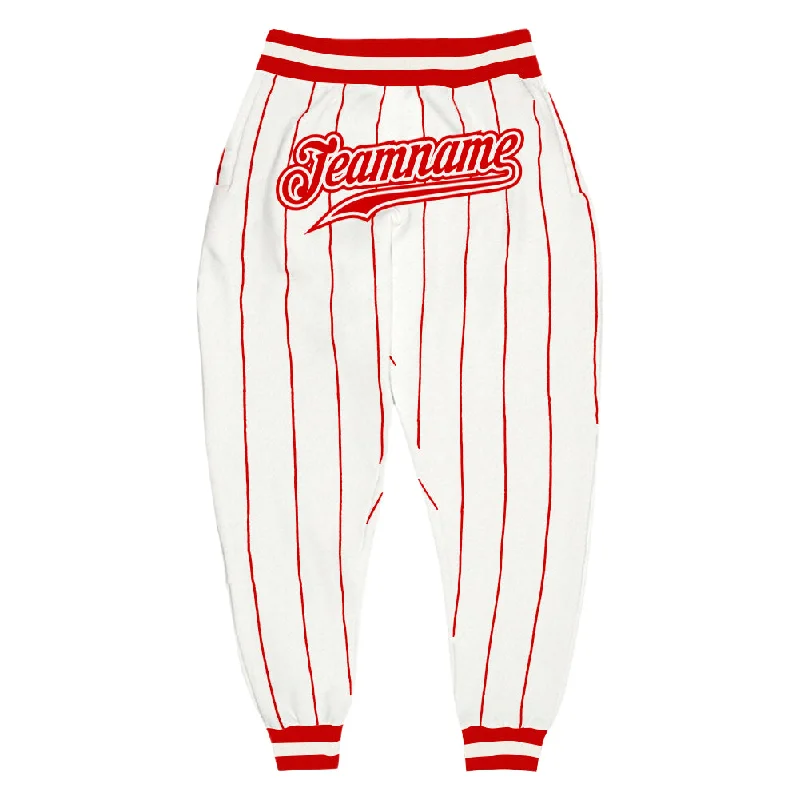 One Size White Red Pinstripe Red-White Sports Pants