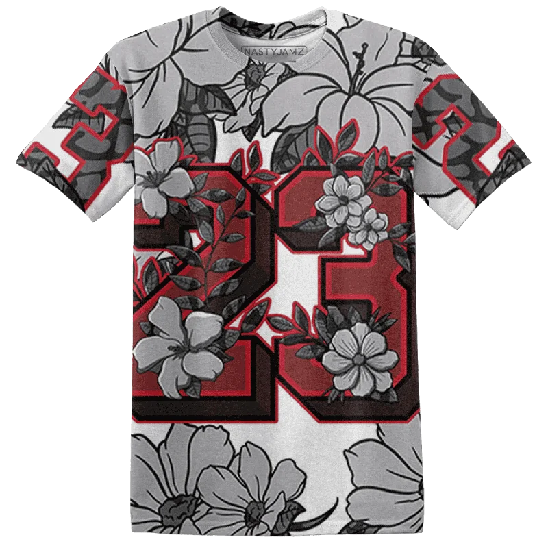 NastyJamz Cement Grey 3s T-Shirt Match 23 Floral Flower All-Over Print