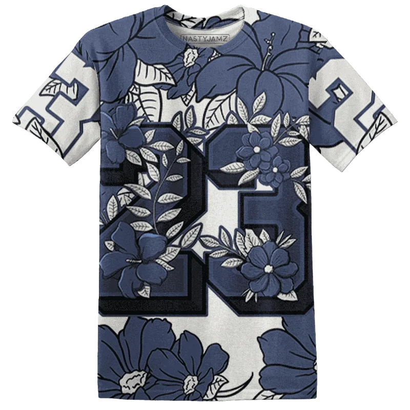 NastyJamz Low Diffused Blue 11s T-Shirt Match 23 Floral Flower All-Over Print