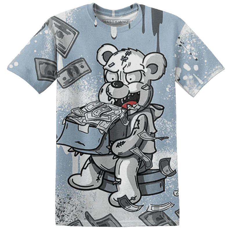 NastyJamz Mid Diffused Blue Grey 1s T-Shirt Match Cash Money Splash Paint All-Over Print