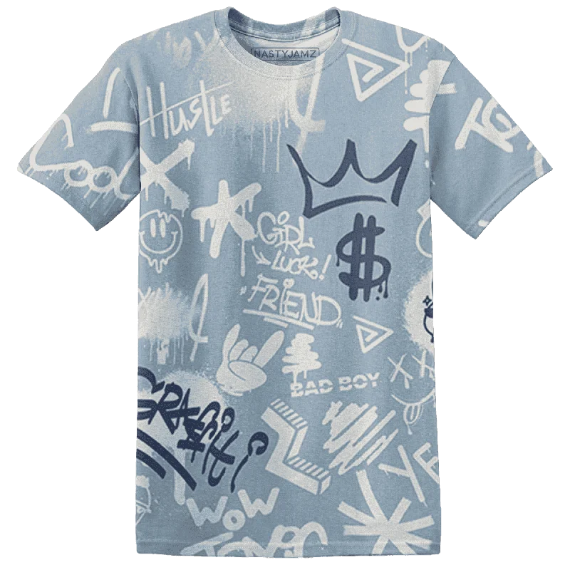 NastyJamz Mid Diffused Blue Grey 1s T-Shirt Match Graffiti King Doodle Style All-Over Print