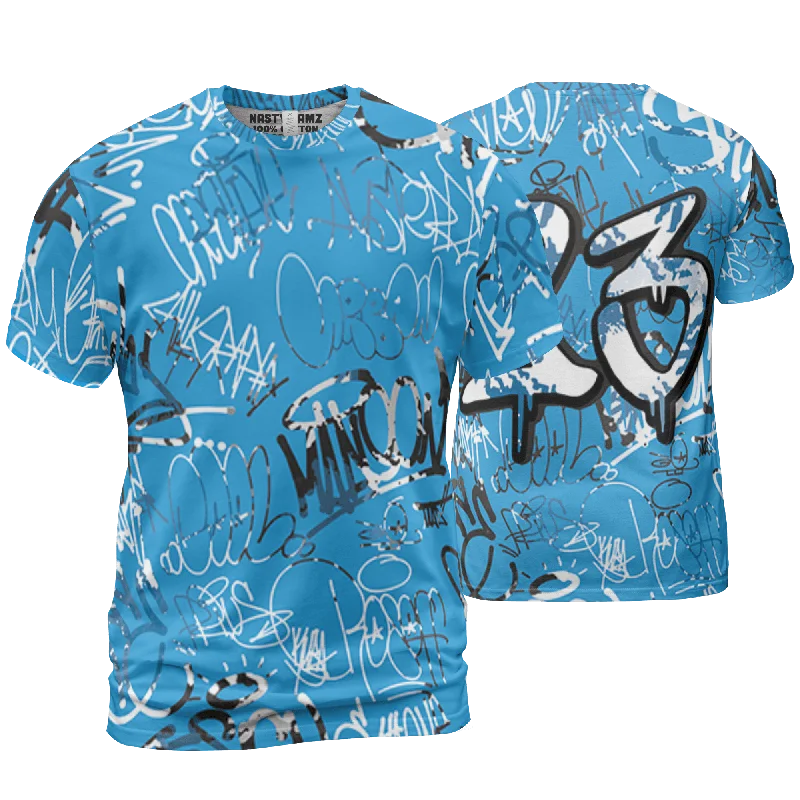 NastyJamz Powder Blue 9s T Shirt Match 23 Hiphop Graffiti Pattern All-Over Print