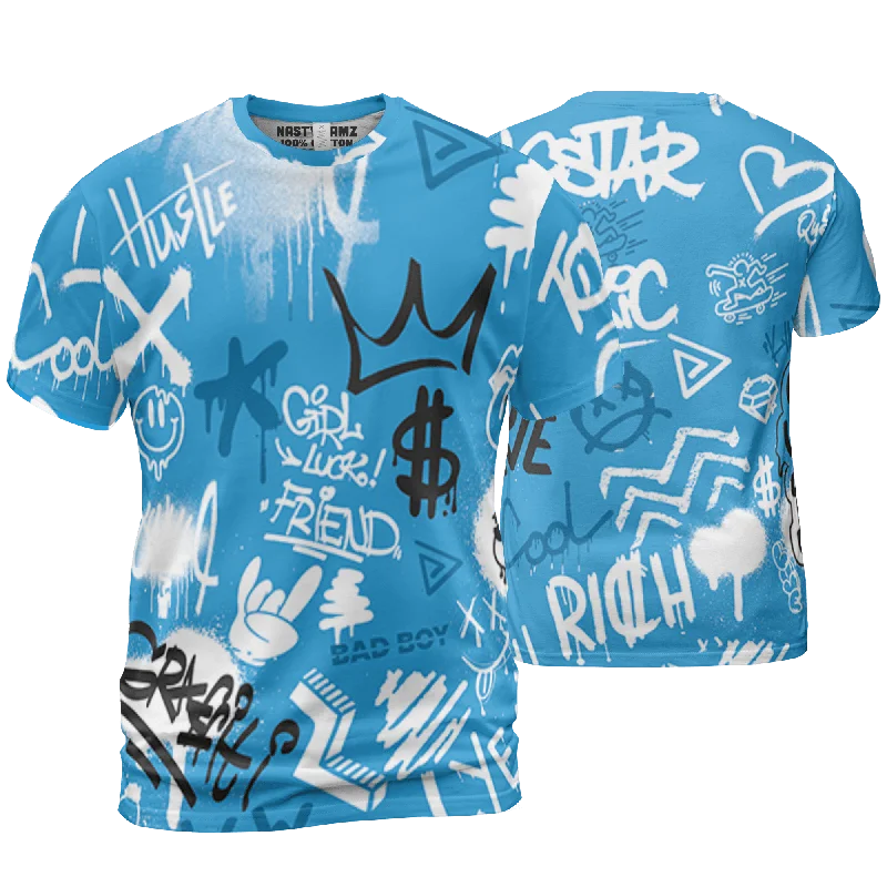 NastyJamz Powder Blue 9s T Shirt Match Graffiti King Doodle Style All-Over Print