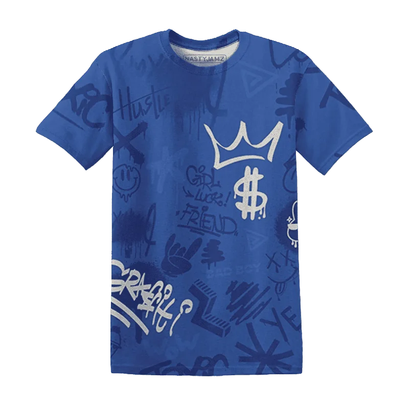 NastyJamz VaporMax Game Royal Blue T-Shirt Match Graffiti King Doodle Style All-Over Print