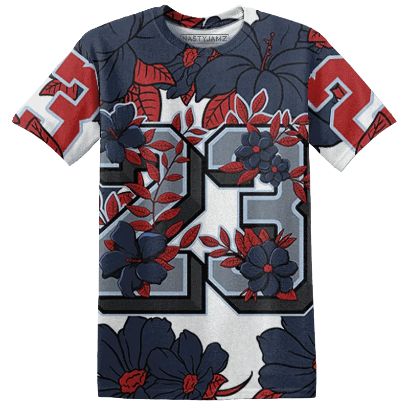 NastyJamz White Navy 6s T-Shirt Match 23 Floral Flower All-Over Print