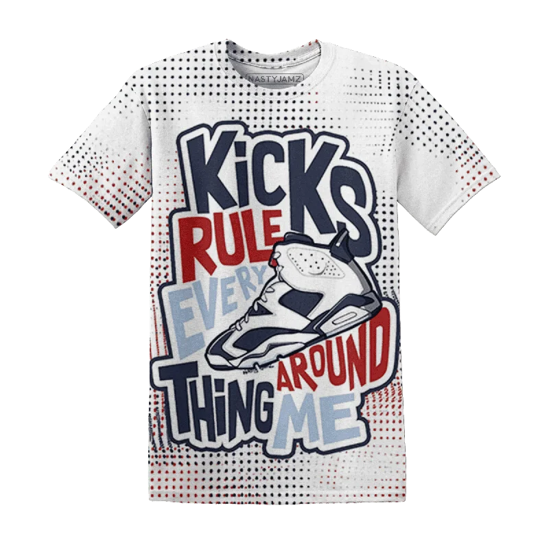 NastyJamz White Navy 6s T-Shirt Match Kicks Rule All-Over Print